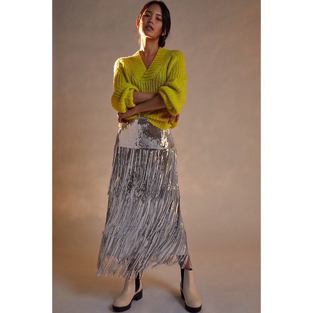 Anthropologie Tatiana Sequined Fringe Skirt NWT 4